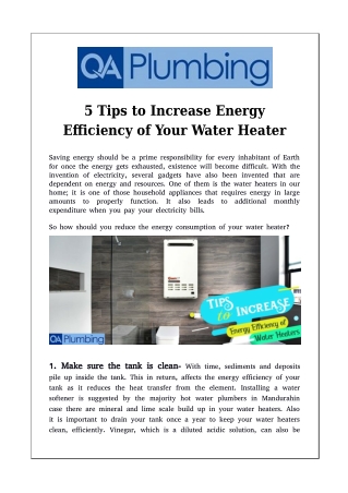 5 Tips to Increase Energy Efficiency of Your Water Heater