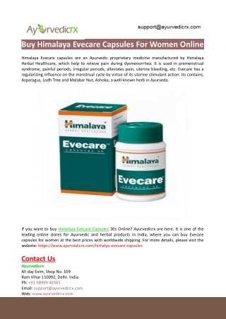 Buy Himalaya Evecare Capsules For Women Online-Ayurvedicrx