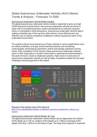 Global Autonomous Underwater Vehicles (AUV) Market, Trends & Analysis – Forecasts To 2026