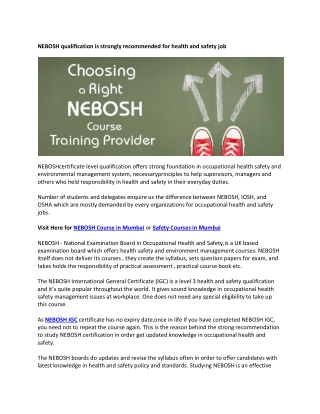 Why Nebosh Qualification is recommended for Health and Safety?