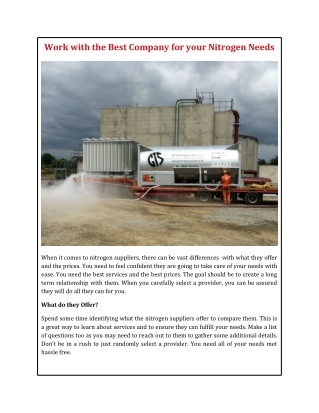 Work with the Best Company for your Nitrogen Needs
