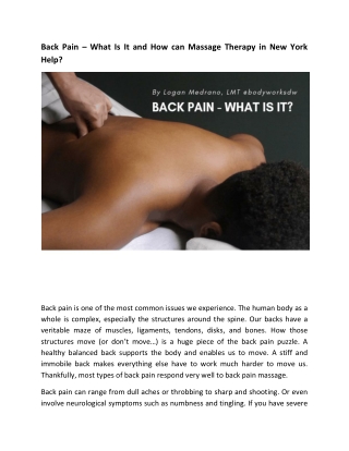 Back Pain – What Is It and How can Massage Therapy in New York Help?