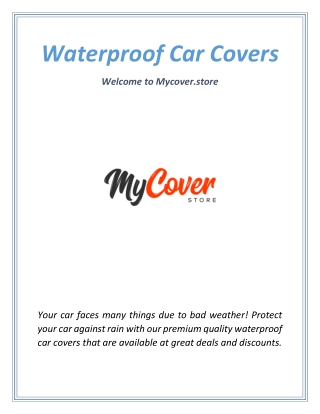 Get Waterproof Car Covers | Mycover.store