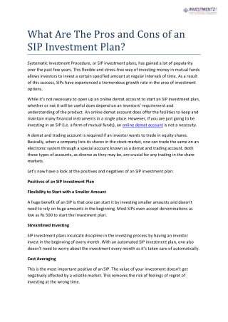 What Are The Pros and Cons of an SIP Investment Plan?