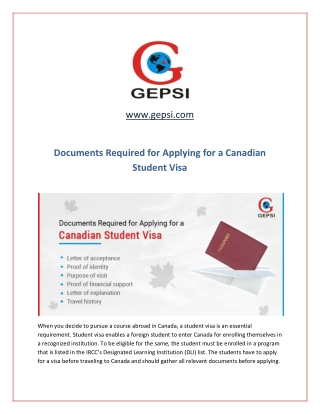 Documents Required for Applying for a Canadian Student Visa