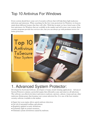 Top 10 antivirus for Windows