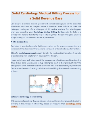 Solid Cardiology Medical Billing Process for a Solid Revenue Base