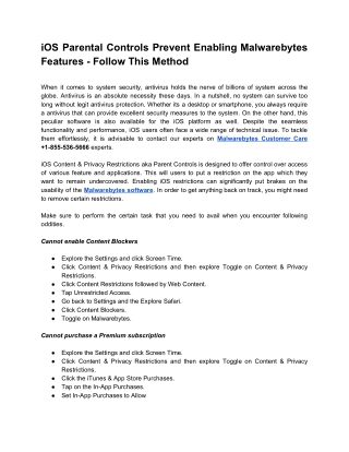 iOS Parental Controls Prevent Enabling Malwarebytes Features - Follow This Method