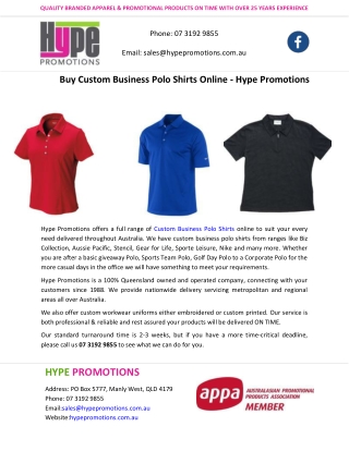 Buy Custom Business Polo Shirts Online - Hype Promotions