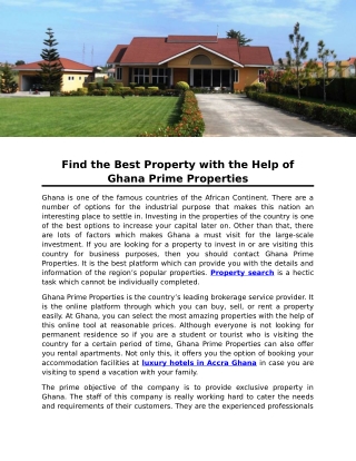 Find the Best Property with the Help of Ghana Prime Properties