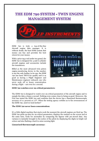 THE EDM 790 SYSTEM - TWIN ENGINE MANAGEMENT SYSTEM