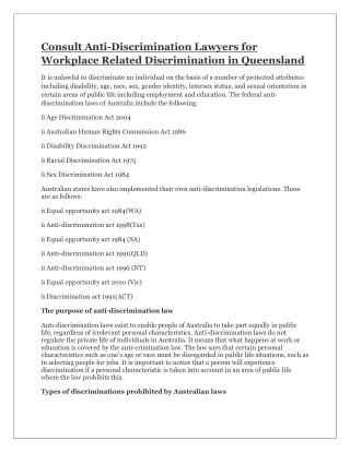 Consult Anti-Discrimination Lawyers for Workplace Related Discrimination in Queensland