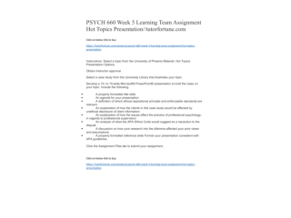 PSYCH 660 Week 5 Learning Team Assignment Hot Topics Presentation//tutorfortune.com