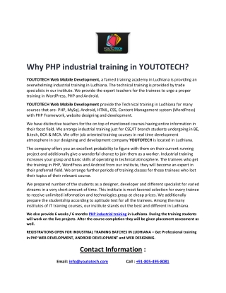 Why PHP industrial training in YOUTOTECH Web Mobile Development?