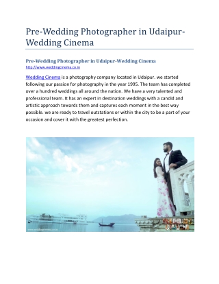 Pre-Wedding Photographer in Udaipur-Wedding Cinema