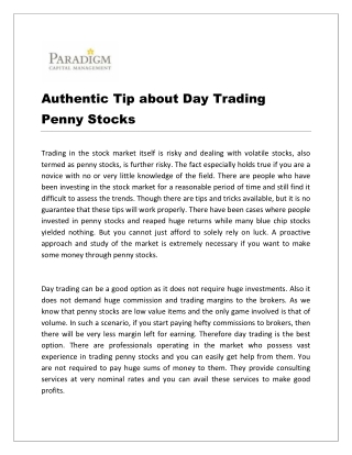 Authentic Tip about Day Trading Penny Stocks