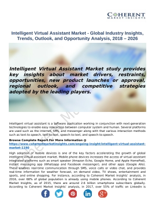 Intelligent Virtual Assistant Market - Global Industry Insights, Trends, Outlook, and Opportunity Analysis, 2018 – 2026