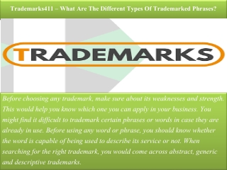 Trademarks411 - What Are The Different Types Of Trademarked Phrases?