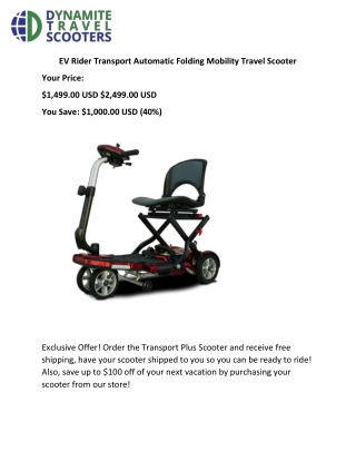 EV Rider Transport Automatic Folding Mobility Travel Scooter