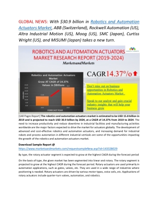 Potential Business Growth of Robotics and Automation Actuators Market Hits $30.9 billion by 2024, at a CAGR of 14.37% fr