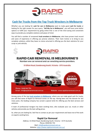 Cash for Trucks from the Top Truck Wreckers in Melbourne