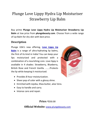 Plunge Love Lippy Hydra Lip Moisturiser Strawberry Lip Balm