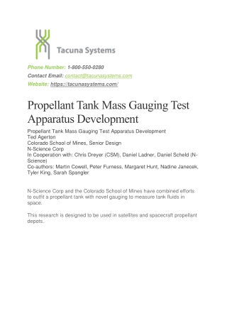 Propellant Tank Mass Gauging Test Apparatus Development