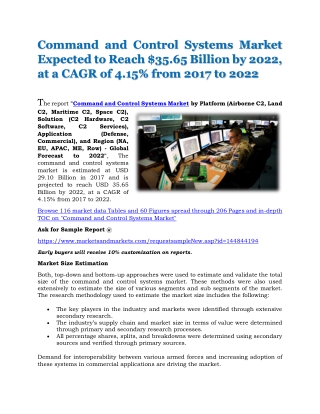 Command and Control Systems Market Expected to Reach $35.65 Billion by 2022, at a CAGR of 4.15% from 2017 to 2022