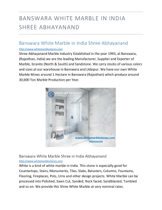 Banswara White Marble in India Shree Abhayanand