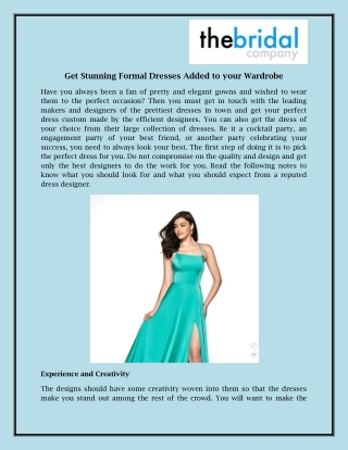 Get Stunning Formal Dresses Added to your Wardrobe