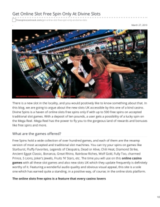 Get Online Slot Free Spin Only At Divine Slots