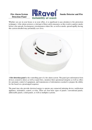 Fire Alarm System Smoke Detector and Fire Detection Panel