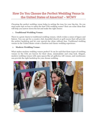 How Do You Choose the Perfect Wedding Venue in the United States of America? - WCWV