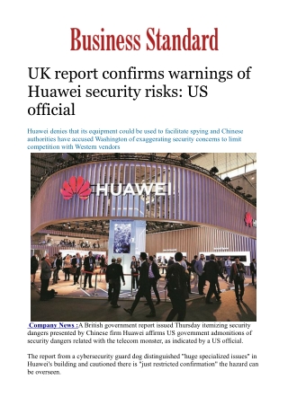 UK report confirms warnings of Huawei security risks: US official