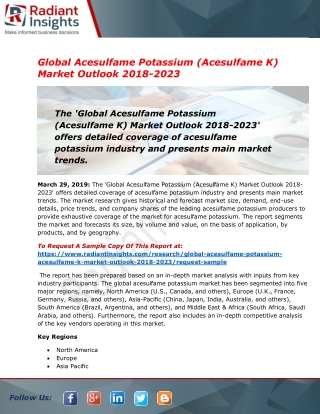Acesulfame Potassium Market Development Opportunities From 2018-2023: Radiant Insights Inc