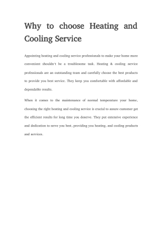 Why to choose Heating and Cooling Service