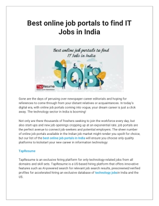 Best online job portals to find IT Jobs in India