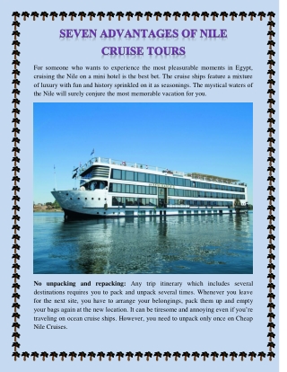 SEVEN ADVANTAGES OF NILE CRUISE TOURS