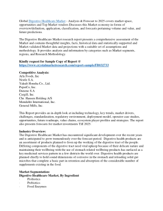 Digestive Healthcare Market By Ingredient and Product - Global Industry Analysis & Forecast to 2025