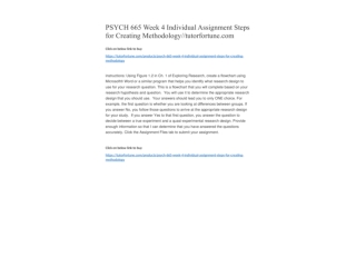 PSYCH 665 Week 4 Individual Assignment Steps for Creating Methodology//tutorfortune.com