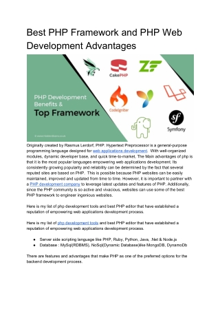 Best PHP Framework and PHP Web Development Advantages
