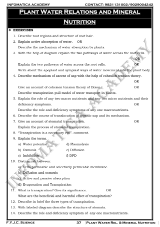 Plant Water Relations and Mineral Nutrition