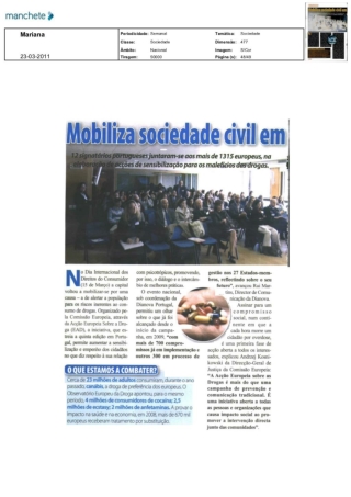 «Acção Europeia sobre a Droga mobiliza Sociedade Civil em Lisboa»