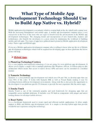 What Type of Mobile App Development Technology Should Use to Build App Native vs. Hybrid?