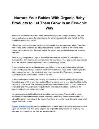 Nurture Your Babies With Organic Baby Products to Let Them Grow In an Eco-chic Way