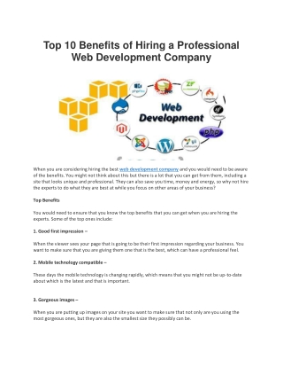 Top 10 Benefits of Hiring a Professional Web Development Company