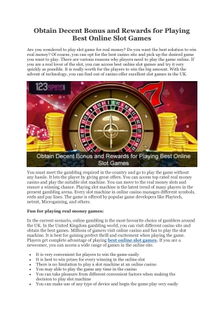 Obtain Decent Bonus and Rewards for Playing Best Online Slot Games