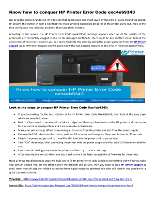 Know how to conquer HP Printer Error Code oxc4eb9343