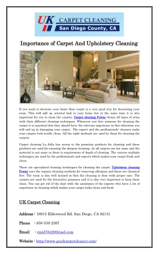 Importance of Carpet And Upholstery Cleaning