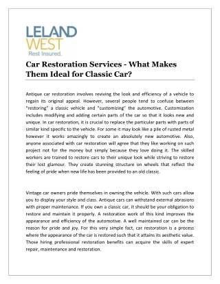 Car Restoration Services - What Makes Them Ideal for Classic Car?